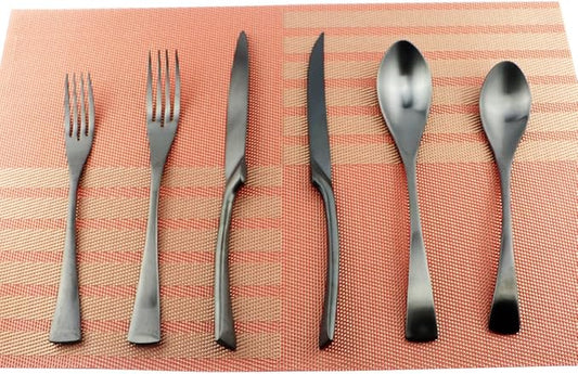24-Piece Flatware Set,Extra Thick Heavy Duty - 18/10 Stainless Steel Cutlery Sets,High Matte Black Finish Silverware Flatware Sets Service for 4,Use for Home,Kitchen Utensil Sets