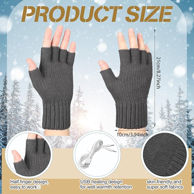 Bencailor 2 Pairs Usb Winter Heated Gloves Mitten Hand Washable Knitting Touchscreen Laptop Gloves