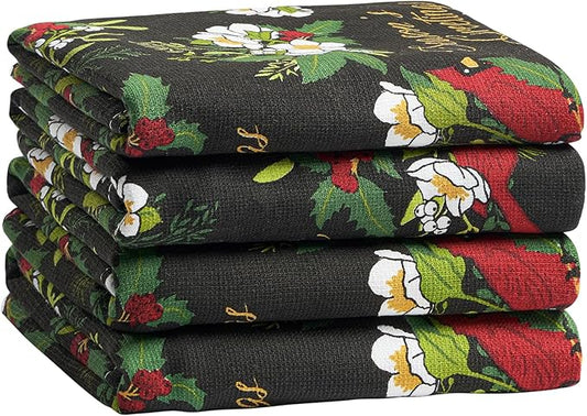 , 100% Cotton Kitchen Towel Set of 4-27.9x18.1 Inches Soft Absorbent Dish Towels, Cute Plaid Neutral Tea Towels for Kitchen Hand Drying & Decor, Oversized Drying Cloths for Dishes