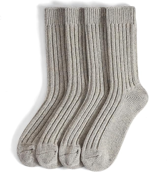 Tough Land 97% Merino Wool Crew Socks for Men & Women 2 Pairs – Classic Rib, Thick Wool Socks for Hiking, Work, Ski