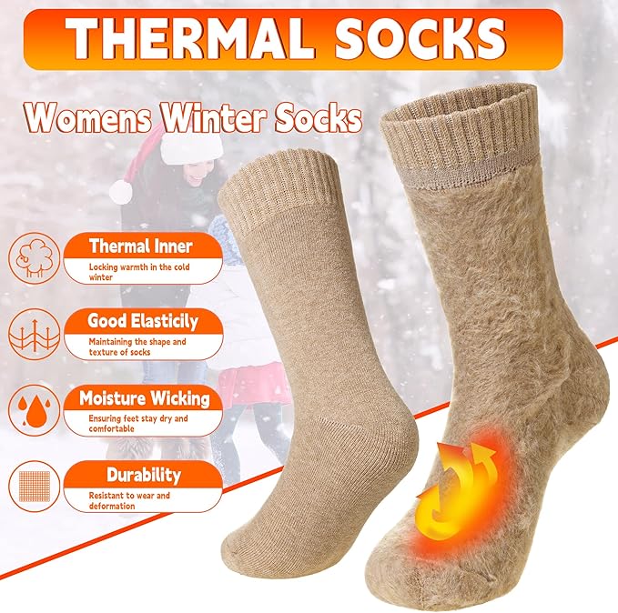 Velice Winter Warm Thermal Socks for Women Extra Thick Insulated Heated Crew Boot Socks for Cold Weather 5 Pairs