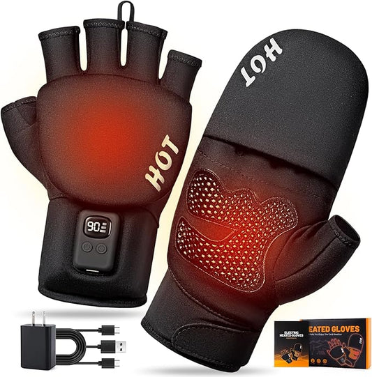 Heated Gloves for Men Women- Rechargeable Electric Full & Half Hands Electric Heated Gloves Cold Winter Work Arthritis Pain Relief Hot Compress Hand Warmers for Snow Cycling Skiing Hunting