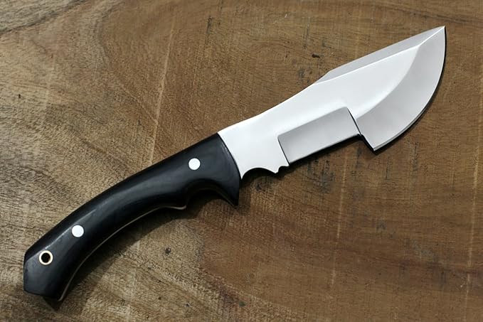 GCS Handmade D2 steel Hunting Knife G10 Handle Fixed Blade Knife Right Hand Scout Carry Buffalo leather Sheath and Sharpening Stone for Hunting Camping Survival and EDC