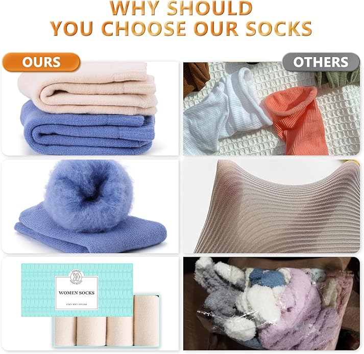 HUGSWEET Thermal Winter Socks for Women Extra Thick Insulated Heated Slipper Socks for Cold Weather 4 Pairs (Multicolor)