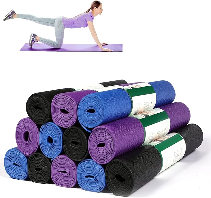 Amylove 12 Pieces Yoga Mats Bulk 68x24x0.12 Inch Exercise Non Slip Fitness Workout Mats for Women Men Home Workout Gym Yoga