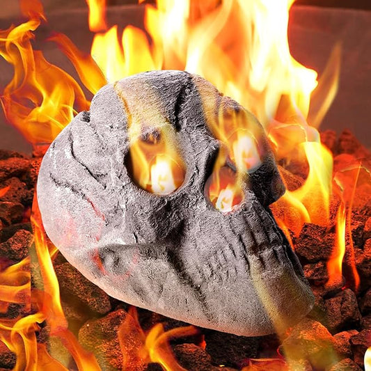 1 Pack Fire Pit Skulls 8.7 Inch Halloween Imitated Human Ceramic Firepit Head Fireproof Skulls Bonfire Accessories Fake Logs Halloween Decor for Gas Campfire Fireplace Wood Fires (Gray)