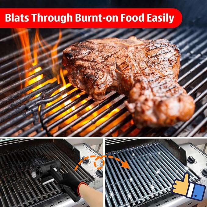 Electric Rechargeable Grill Brush,Grill Cleaner for Outdoor Grill with 800 RPM Motor - Bristle-Free Stainless Steel Grill Cleaner with LED Light for BBQ, Heavy Duty Grill Cleaning Tool(Black)