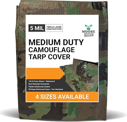 Camouflage Reversible Waterproof Tarp - 5 mil Thickness - Laminated, Heavy Duty, Tear Resistant - Protective Camping Tarp & Multipurpose Cover (8'x10', Green & Brown Camo)