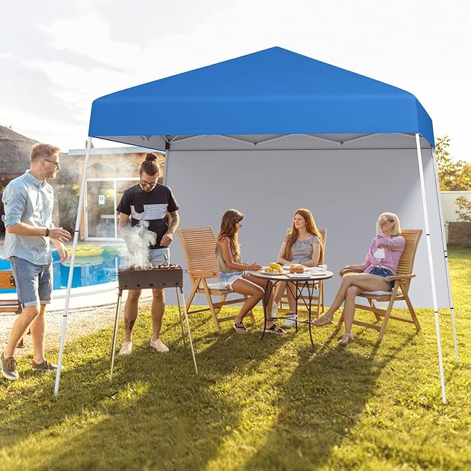 Tangkula 10x10 FT Pop Up Canopy with Sidewall, UPF 50+ Easy Setup Outdoor Tent with Backpack, 4 Stakes, Portable Heavy-Duty Canopy Tent for Party Events Camping Picnic, 10x10 Base, 8x8 Top
