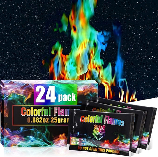 Fire Color Changing Packets，Color Fire Packets for Outdoor Campfires, Fire Pits, Fireplaces, Colorful Flames, Long Burn Time, Safe, Magic for Child [24Pack]