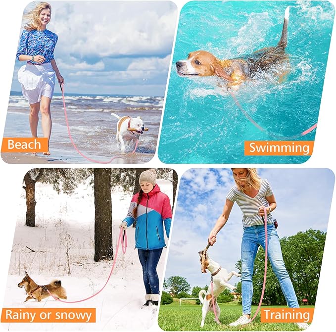 XiaZ Waterproof Dog Training Leash, Long Line Leash Lead for Large Medium Small Dogs Outside Walking, Playing, Camping, or Yard (30FT, Pink)