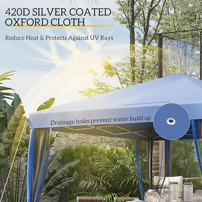 Outsunny 10' x 10' Pop Up Canopy Tent with Netting, Instant Gazebo, Screen House Room with Carry Bag, Height Adjustable, for Outdoor, Garden, Patio, Camping, Blue
