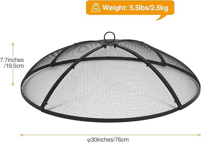 Lineslife Fire Pit Spark Screen, 30 Inch Fire Pit Screen Cover with Handle & Poker, Heavy Duty Collapsible Steel Firepit Mesh Screens, Metal Firepit Lid for Outdoor/Patio/Backyard/RV Camping/Beach