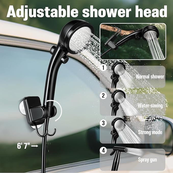 Portable Shower for Camping, 6000mAh Rechargeable Camp Shower Pump with Immersion Water Heater, 6.6 Gal Foldable Bucket, 4 Spray Modes, Outdoor Camping Shower Kit for Travel, Pet Bath, Car Washing