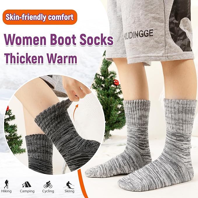 Women Heated Socks Ski Winter Thermal Hiking Snowboarding Thick Boot Insulated Socks 3 Pairs