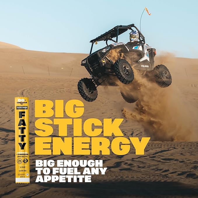 FATTY Meat Sticks, High Protein, Made with Grass Fed Beef, Pork Raised Without Antibiotics, 13g Protein Per Stick, Original Cheddar, 2 oz. (Pack of 20)