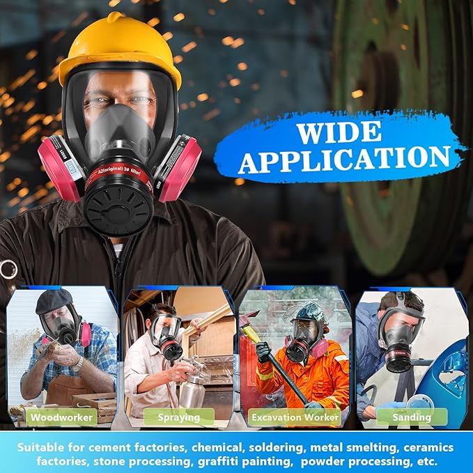 Full Face Gas Masks Survival Nuclear and Chemical with 40mm Activated Carbon Filter and 60921 Filters/Cartridges, Respirator Mask With Filters Against Dust, Organic Vapor, Paint, Welding, Chemicals