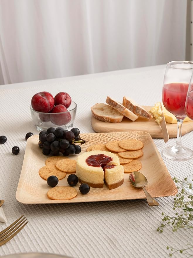 Disposable Palm Leaf Plates - Eco-Friendly Alternative to Bamboo Plates and Plastic Plates - Heavy-Duty Compostable & Biodegradable Party Plates - Microwave and Oven Safe Dinnerware - 10" Set of 50