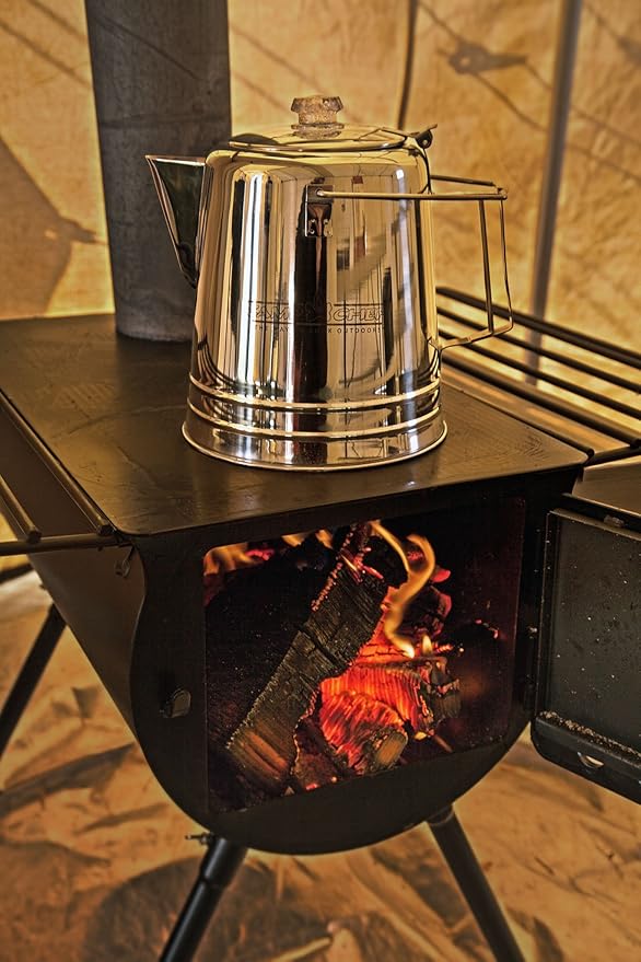 Camp Chef Alpine CS14 Heavy Duty Cylinder Tent Cabin Stove with damper and side shelves