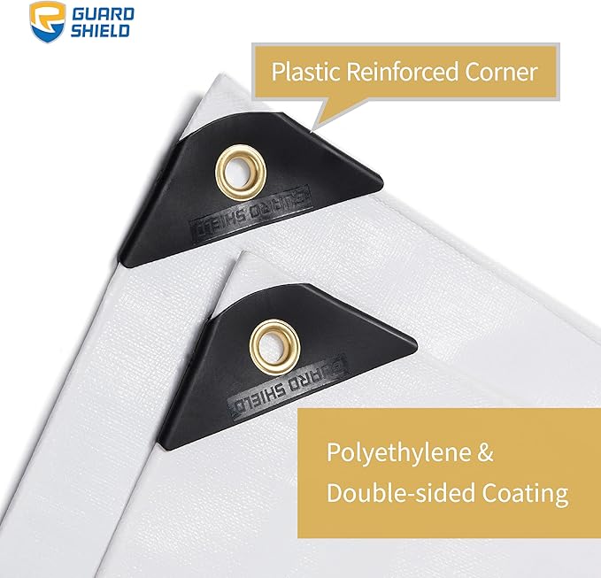 GUARD SHIELD Extreme Heavy Duty White Poly Tarp 20x30 Feet Cover Waterproof Tarps 20mil Thick UV and Tear Resistant Tarpaulin