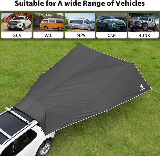 GEERTOP Large Car Awning Tarp for Camping Backpacking Tarp SUV Tailgate Truck Canopy Sun Shade Waterproof Outdoor Rear Vehicle Awning Shelter for Van, MPV, Campers