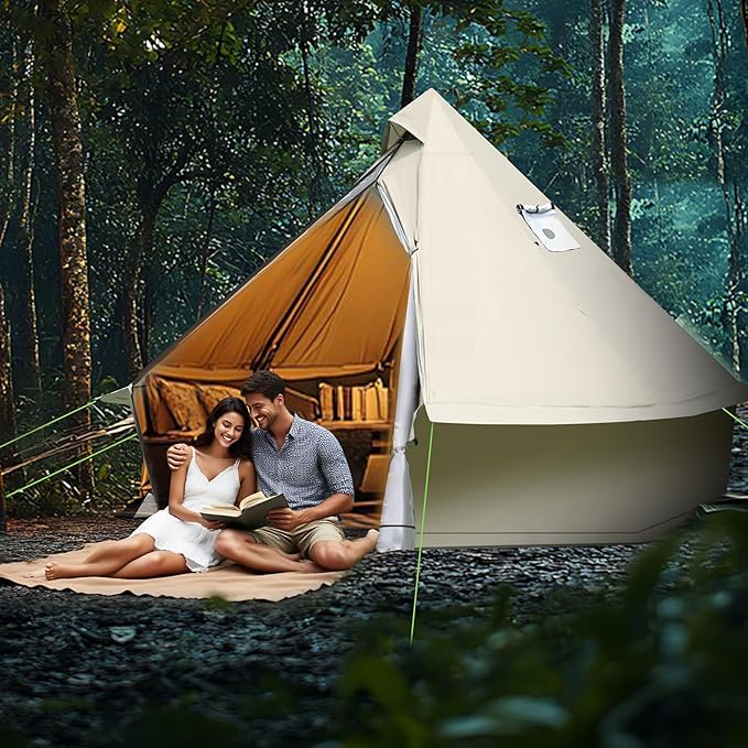 9.8 * 9.8 * 6.6 FT Yurt Tent 2-4 Person Glamping Bell Tent, 4 Seasons for Camping Tents withBreathable Waterproof Design and Stove Jack, for Family Camping Outdoor Hunting Party