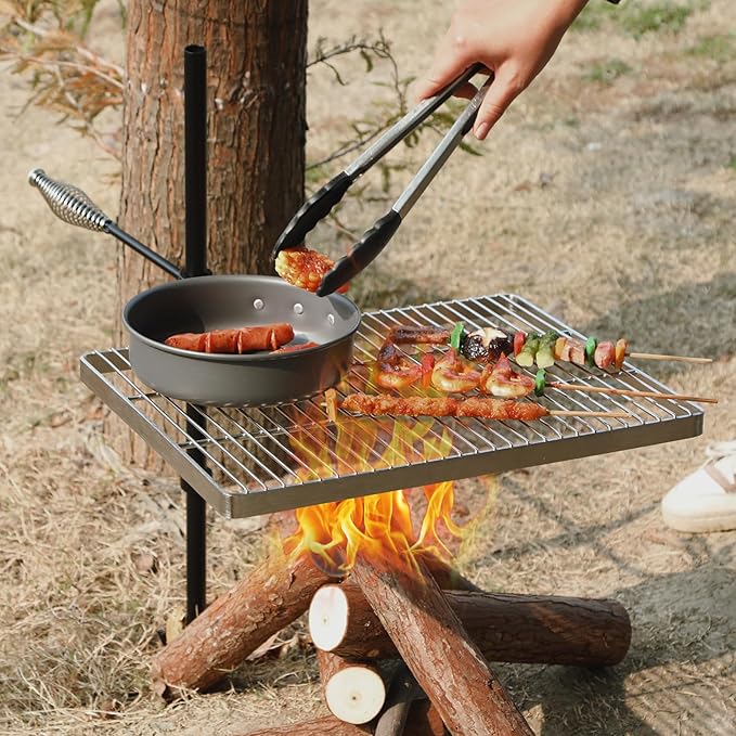 REDCAMP Swivel Campfire Grill Heavy Duty Stainless Steel Grate, Over Fire Camp Grill with Carrying Bag for Open Flame Cooking