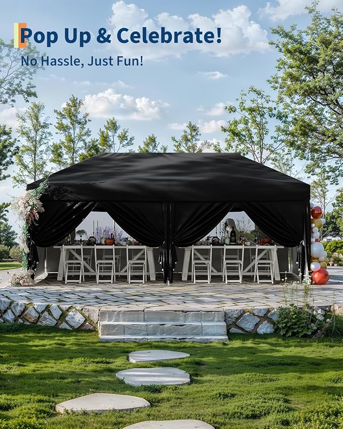 10x20 Pop Up Canopy Tent Outdoor Canopy with 6 Removable Sidewalls One-Person Set Up Heavy Duty Commercial Instant Tent Shelter-Blue