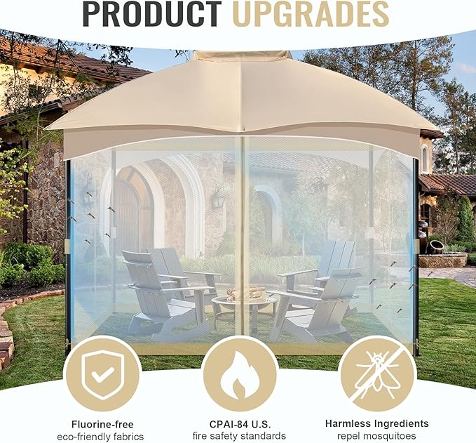 COWVIE Gazebo Replacement Netting Screen, 12' x 12' Universal Gazebo 4-Panel Mosquito Sidewalls with Double Zippers for Outdoor Patio (Only Netting)