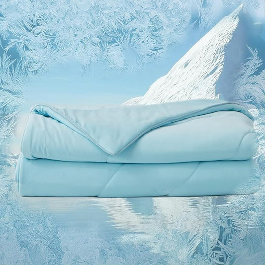 MorroMorn Cooling Comforter for Hot Sleepers & Night Sweats - IceyRest Cold Touch Technology, Lightweight Summer Blanket All-Season Breathable Silk Smooth (Ice Blue, King Size 104"x90")