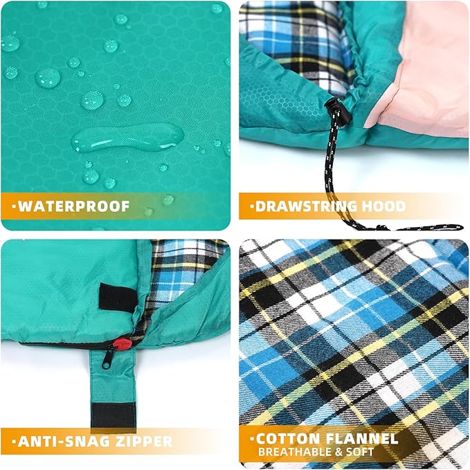Cotton Flannel Liner Sleeping Bag for Adults Teens Kids, Cold Weather & Warm, 3-4 Seasons, Lightweight Compact Camping Essentials Equipment, Hiking, Outdoor, Travel