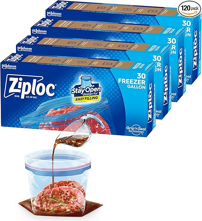 Ziploc Gallon Food Storage Freezer Bags, Stay Open Design, Easy to Fill, 30 count, 4 Pack, 120 Total (Packaging May Vary)