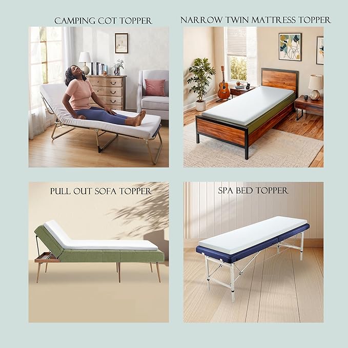 3Inch Cot Mattress Topper,Narrow Twin Gel Memory Foam Mattress Topper for Camping Cot,Sofa Bed,Pull Out Chair Cushion,Portable,Cool Cot Toppers(75 x 30)