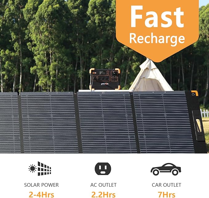pecron Portable Power Station 614Wh E600LFP with 200W Solar panel Solar Generator with 3X1200W AC Outlets 100W USB-C PD Output LiFePO4 Battery Backup for Outdoor Camping Emergency