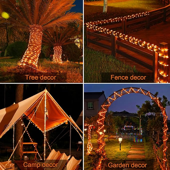 JMEXSUSS Orange Halloween Solar Lights, 66 ft 200 LED Rope Lights Outdoor Waterproof, PVC Tube Orange Christmas String Lights for Halloween Thanksgiving Fall Party Tree Fence Christmas