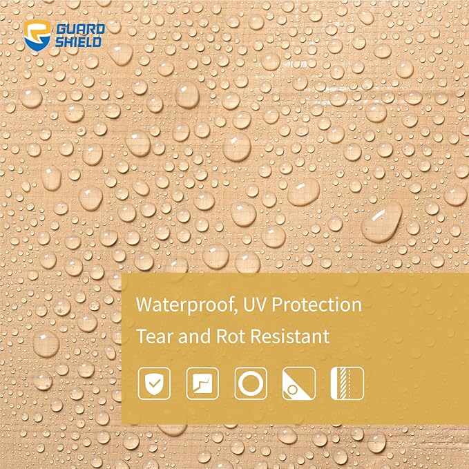 GUARD SHIELD Beige Tarp 16x16 Feet Large Tarps Heavy Duty Outdoor Tarpaulin Cover 12mil