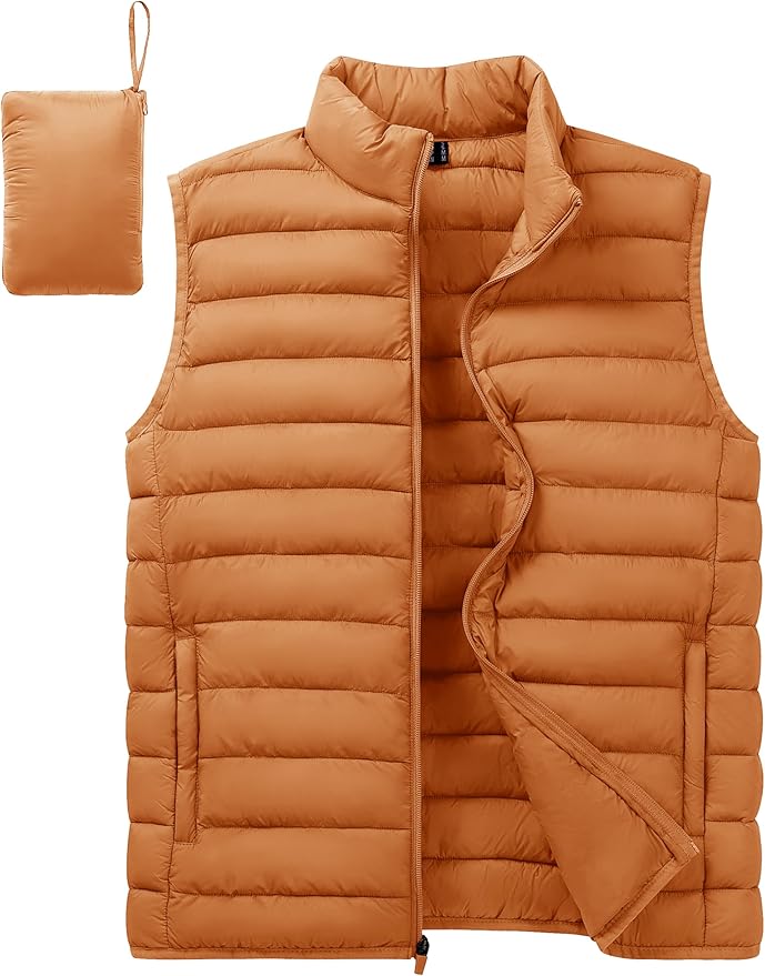 Cotrasen Men's Puffer Lightweight Vest Packable Outerwear Vest Warm Winter Outdoor Sleeveless Jacket for Travel Running
