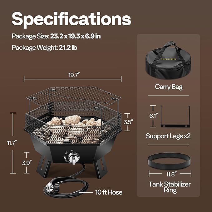 VIVOHOME Portable 58,000 BTU Propane Fire Pit with Grill, 20-Inch Smokeless Outdoor Design with Carry Bag, Tank Holder, Ideal for Patio, Backyard, Camping, Tailgating, Deck, RV