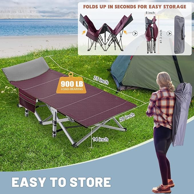 Slsy Folding Camping Cot for Adults with Pad, Padded Portable Sleeping Cots, Camp Bed with Carry Bag for Outdoor Travel, Beach, Hiking