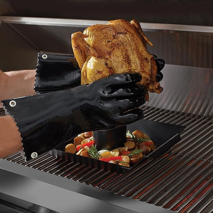 Mr Bar-B-Q Insulated BBQ Gloves, Up to 220F High-Heat Resistant, Light & Flexible Rubber Barbecue Gloves, Grilling Glove for Outdoor Cooking & Oven, Fire Pits, Grill for Restaurants & Camping - 40111Y