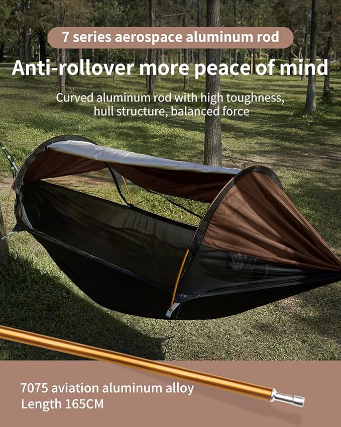 Camping Hammock Tent with Mosquito Net and Sunshade, Extra Large for 2 Person, Lightweight Hanging Hammocks Tree Straps, Bivvy Ground Tent for Outside, Hiking, and Travel