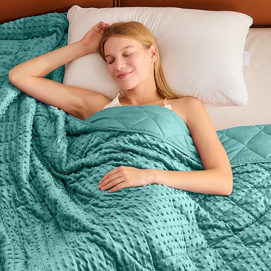 Weighted Blanket for Adults (15lbs, 48"x72" Twin Size) - Minky Heavy Blanket Microfiber for 120-160lbs with Premium Glass Beads - Soft Thick Blanket for All-Season Sleeping Comfort - Teal