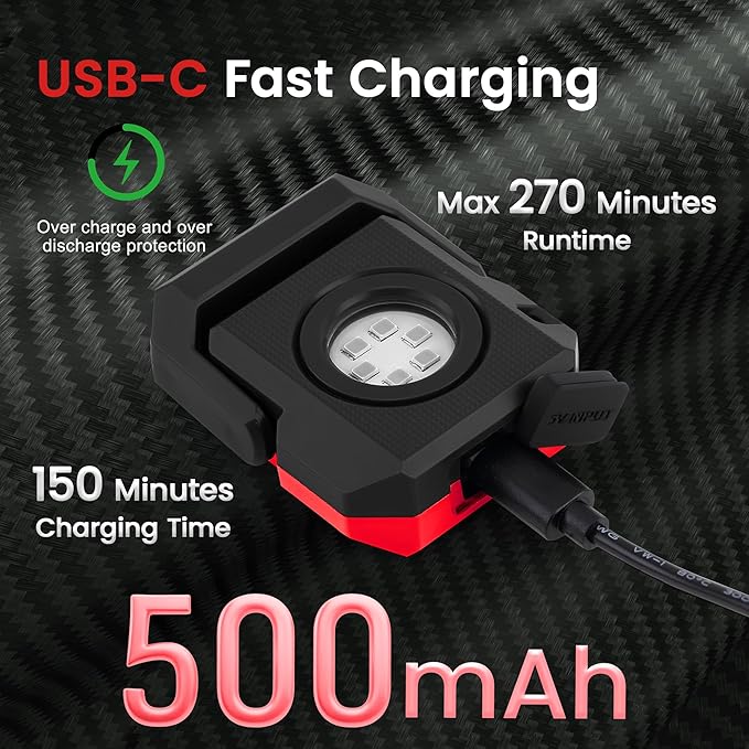 2 Pcs Mini Rechargeable LED Work Light, 550 Lumens Magnetic Flashlight Keychain Lights with Rotatable & Magnet Base Portable Mechanic Light for Car Repairing Outdoors Camping, Black & Red