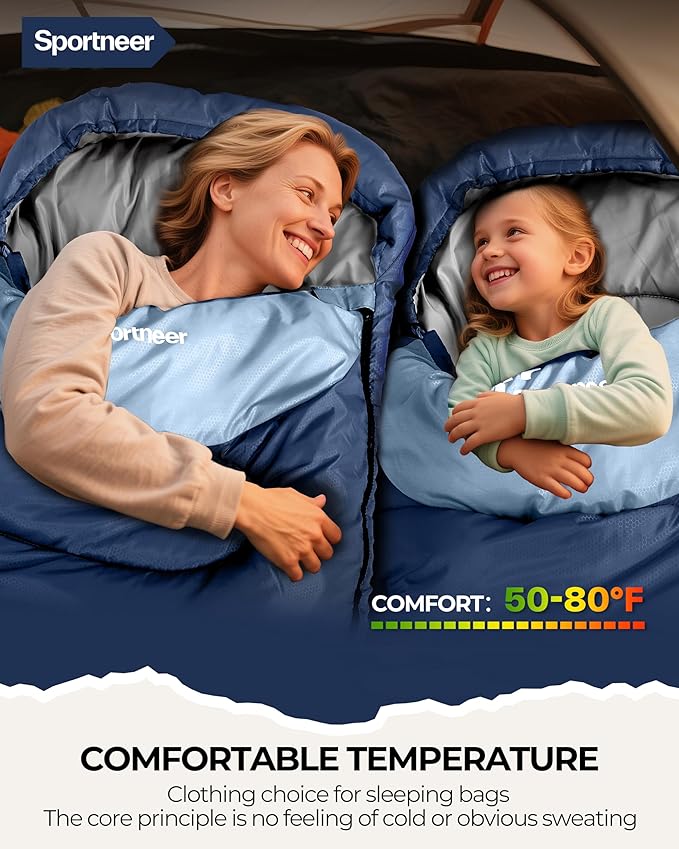 Sportneer Sleeping Bags for Adults, Warm & Cold Weather Sleeping Bag for Adults Kids Boys Girls - Lightweight Compact Camping Gear Equipment, Traveling, Backpacking, Hiking