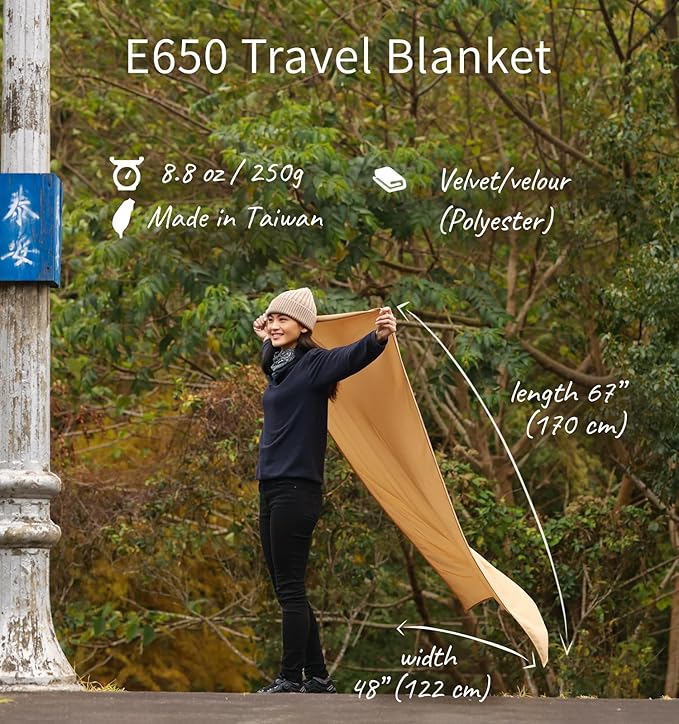 Travel Blanket Lightweight and Breathable, 67 x 48 in Soft Airplane Flight Blanket for Travelers, Foldable Camping Sheet with Stuff Sack for Train, Camp, backapcking, office, home(Creamy Brown)
