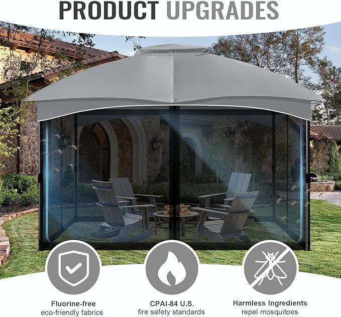 COWVIE Gazebo Replacement Netting Screen, 12' x 16' Universal Gazebo 4-Panel Mosquito Sidewalls with Double Zippers for Outdoor Patio (Only Netting)