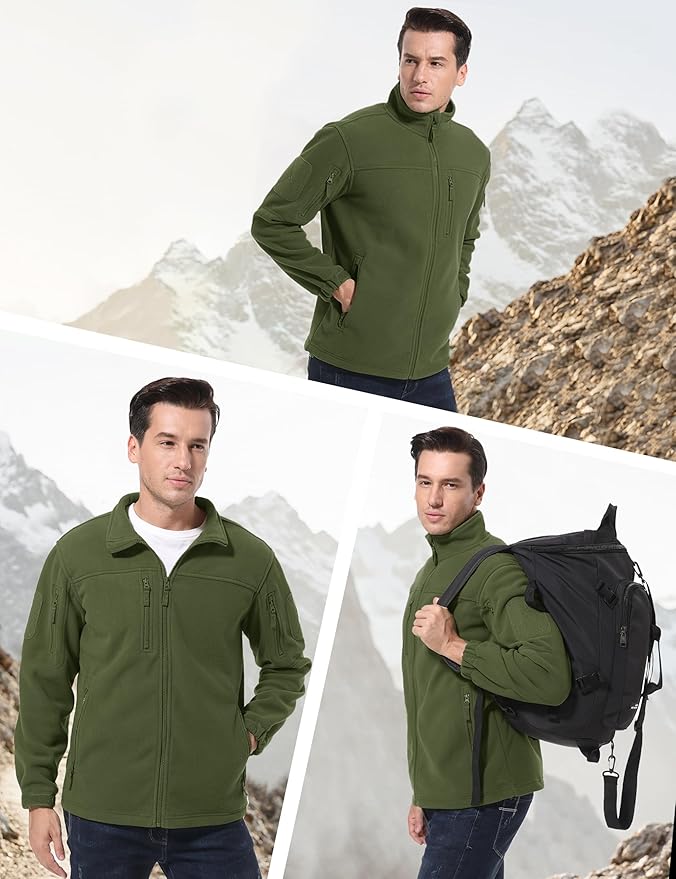 CRYSULLY Men's Fleece Jacket Tactical Full-Zip Winter Coat Jackets Multi Pockets