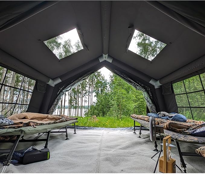 Coody | Rbm Outdoors Koala/Hub/Octopus Inflatable Tents for Camping with Stove Jack, 2/8/10 Person Luxury Canvas Blow Up Tent, 2 Room, Easy Setup Casa de Campaña, Large Inflatable House with Pump