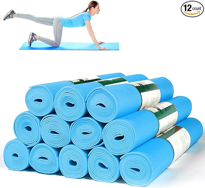 Amylove 12 Pieces Yoga Mats Bulk 68x24x0.12 Inch Exercise Non Slip Fitness Workout Mats for Women Men Home Workout Gym Yoga