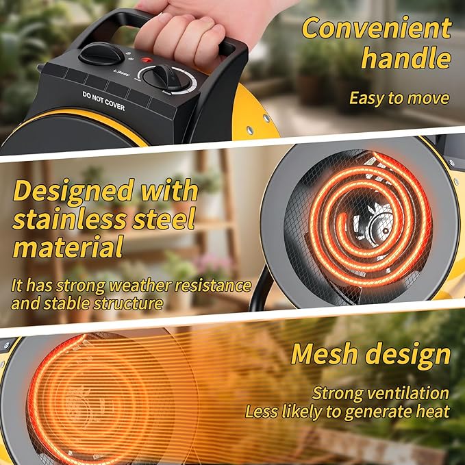 Greenhouse Heater with Digital Thermostat, 1500W Electric Outdoor Heater, Overheat Protection, Fast Heating, Waterproof for Grow Tent, Green House, Patio